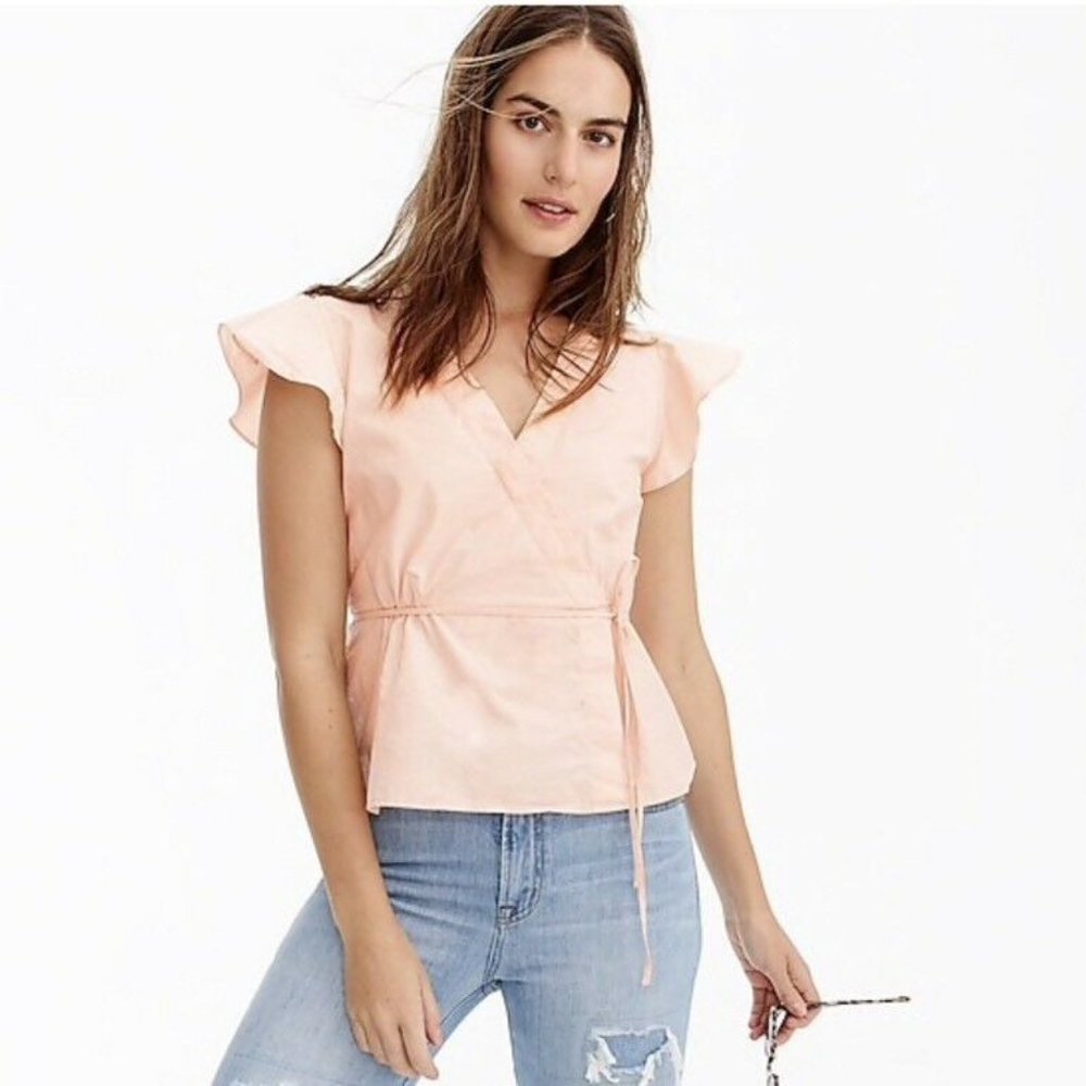 NWOT J.CREW  Flutter-sleeve wrap top SIZE 4/S color subtle pink/peach/pink/cream